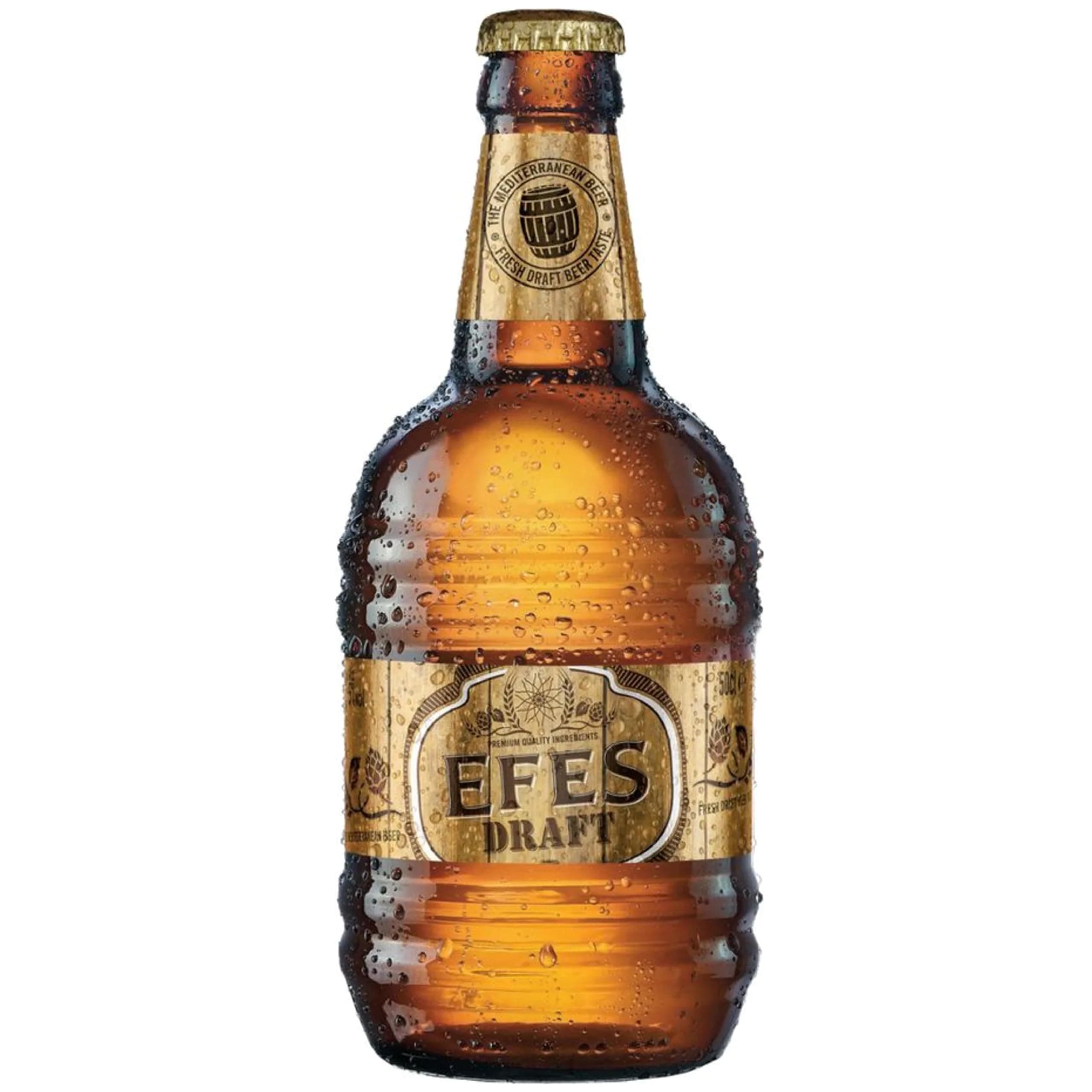 EFES Draft Lager Beer 12 x 500ml Barrel-Shaped Bottles, 5 percent ABV – Fresh Draught Taste – Turkish Beer - Optimal Served Chilled for BBQs, Parties and Mediterranean Food