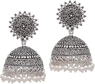 C&G INDIA Light Weight Silver Plating Oxidised Girls Jhumki Jhumka Earring