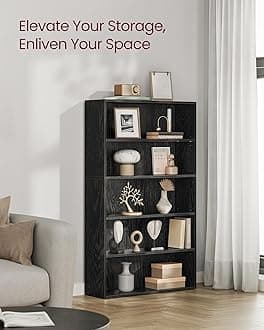 VASAGLE Set of 2 Bookshelves, 30 Inches Wide, 5-Tier Open Bookcases with Adjustable Storage Shelves, Floor Standing Units, Ebony Black ULBC175T56-2