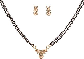 by Touchstone Traditional Indian Bollywood Studded Diamond Look Black Beads Symbolic Designer Jewelry Mangalsutra Pendant Set in Gold Tone for Women.