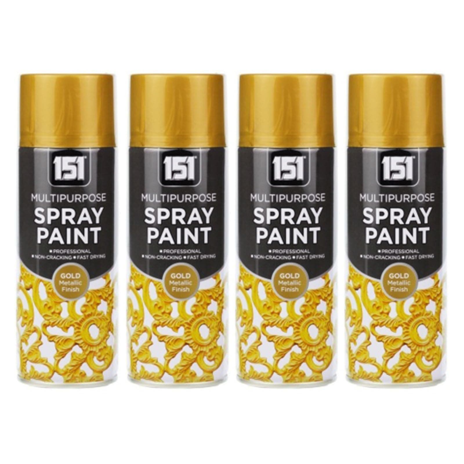 Gold Metallic Spray, Quick Drying Formula, Ideal For Crafting, DIY Projects, Home Decor, Suitable For Use On Wood, Metal, Plastic, Glass, Durable, 400ml, (4 Pcs)