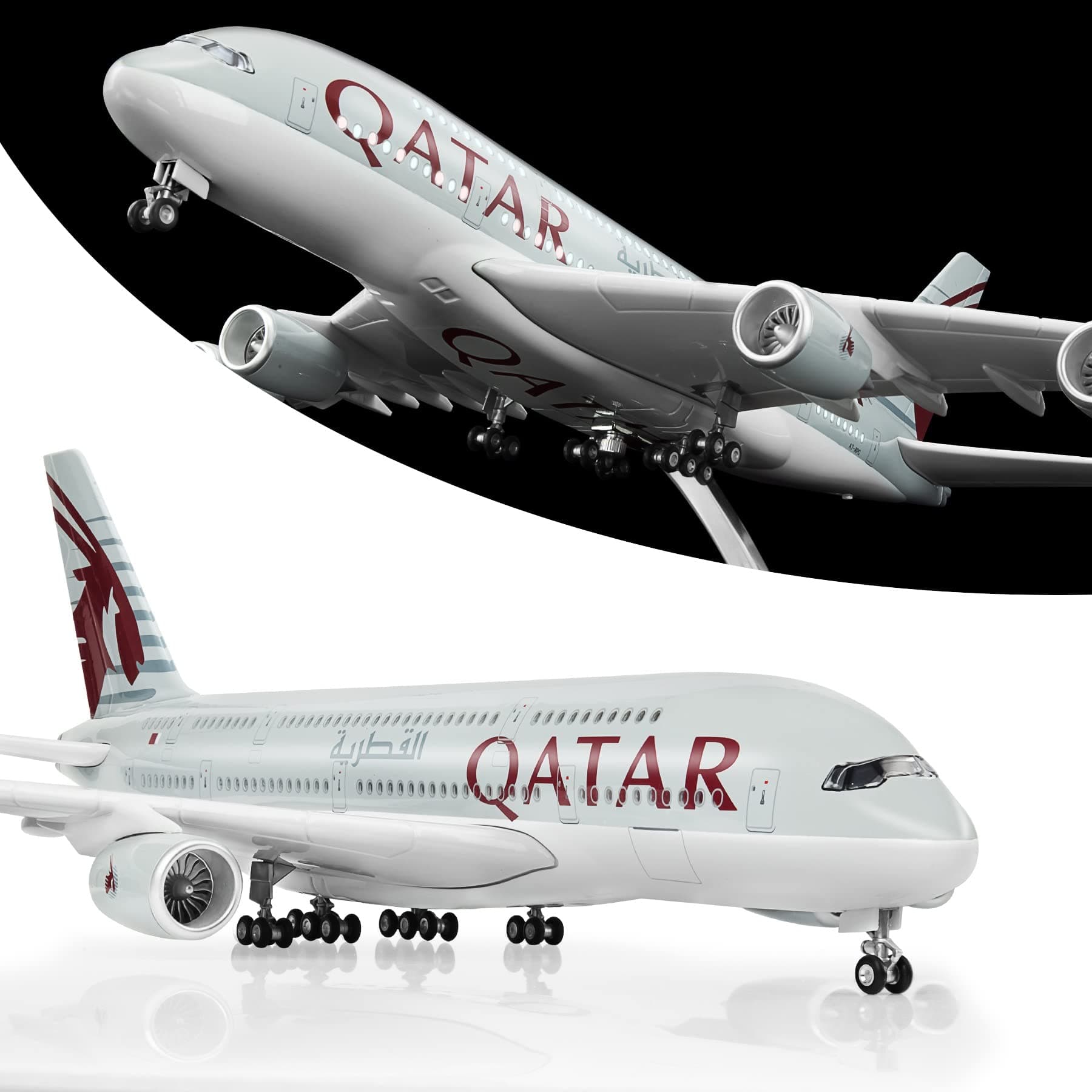 1:160 Scale Large Model Airplane Qatar A380 Plane Models Diecast Airplanes with LED Light for Collection or Gift