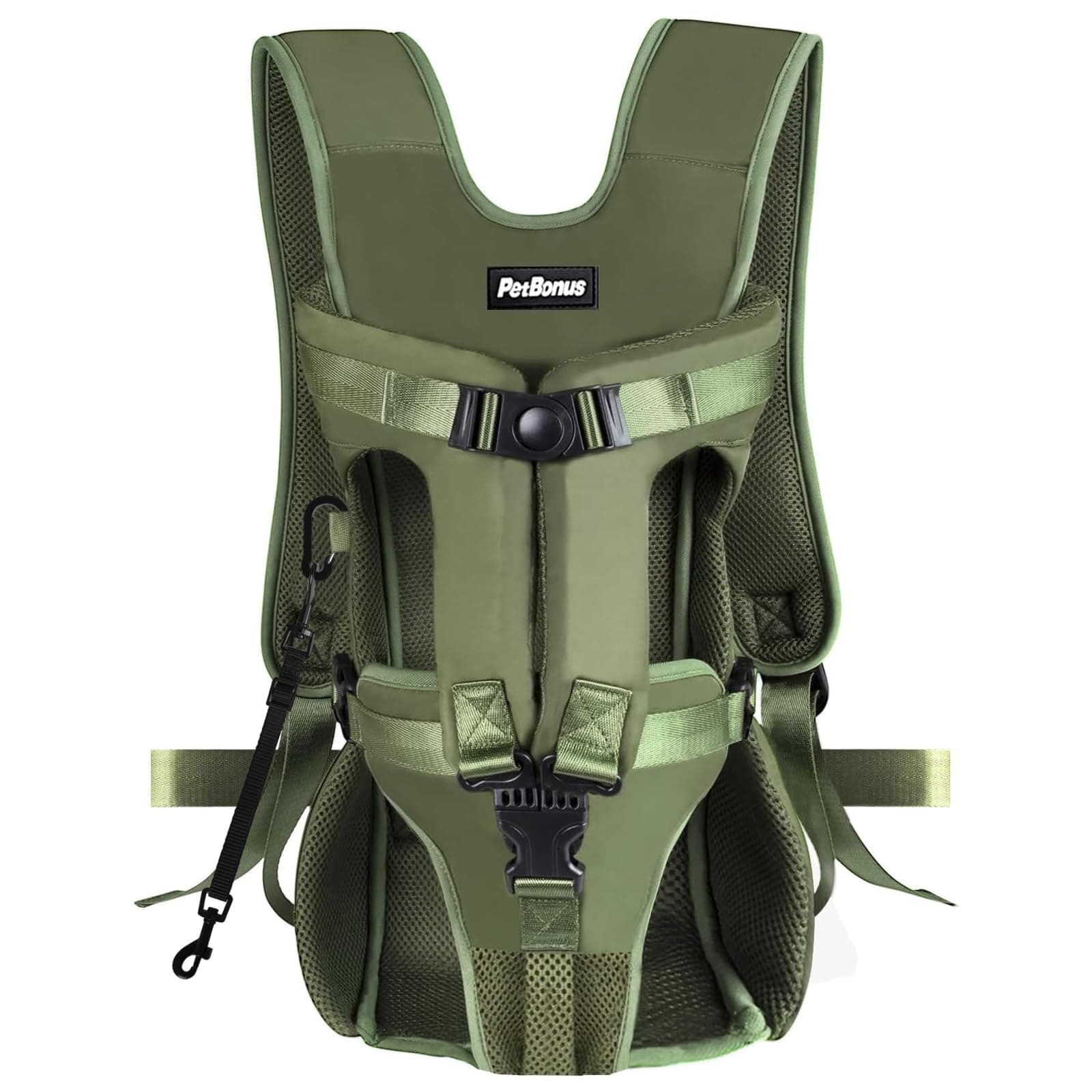 PetBonus Pet Front Dog Carrier Backpacks, Adjustable Pet Backpack, Legs Out Easy-fit Puppy Chest Carrier for Medium Small Dogs, Hands Free for Hiking, Cycling (Army Green, L)