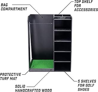 GoSports Premium Wooden Golf Bag Organizer and Storage Rack - Black, White or Brown Finish