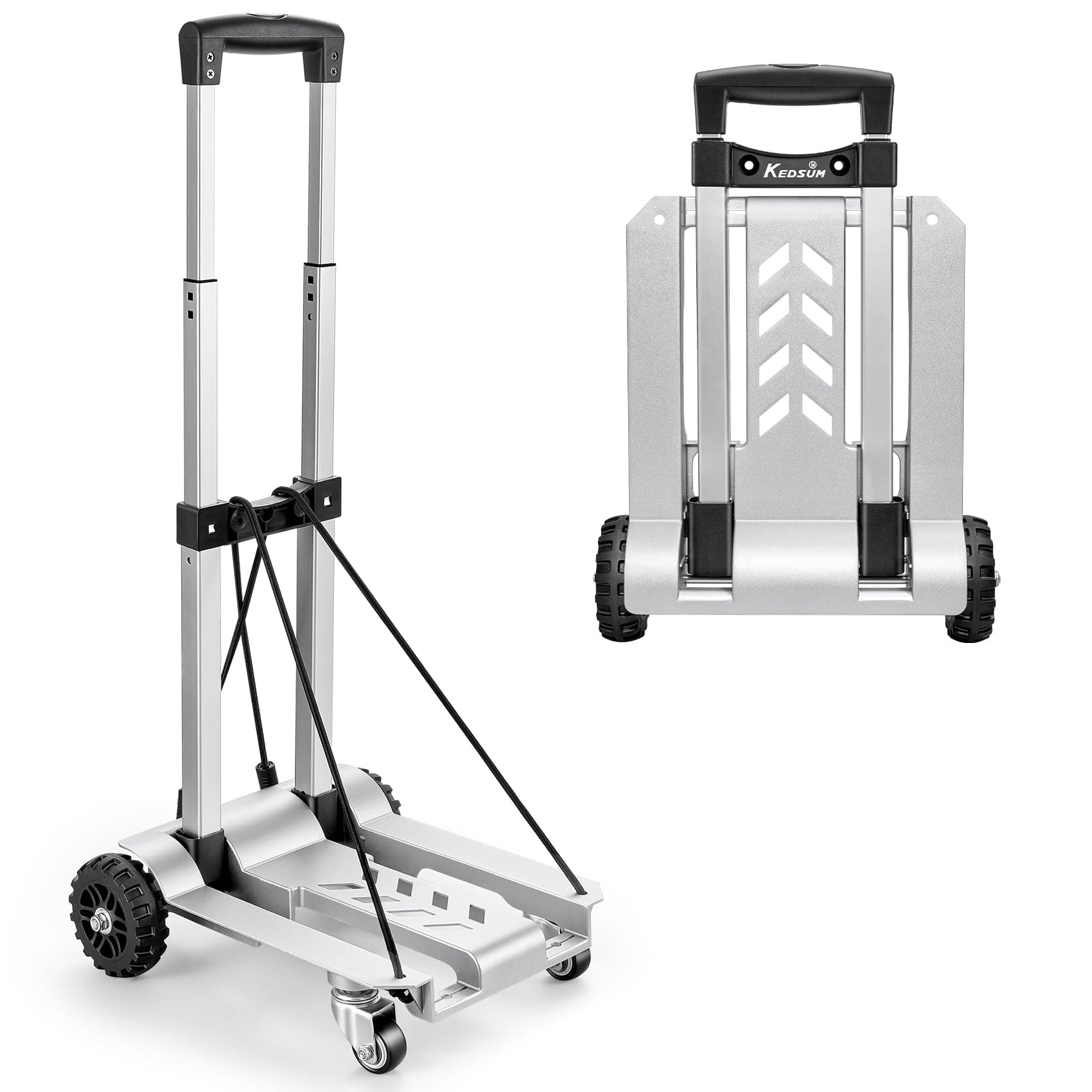 KEDSUM 270LBS Utility Luggage Cart with 4 Wheels, 100% Aluminum Hand Truck Dolly, Folding Hand Truck with Advanced Tank Wheels, Portable Dolly Cart for Luggage, Travel, Shopping, Office Use