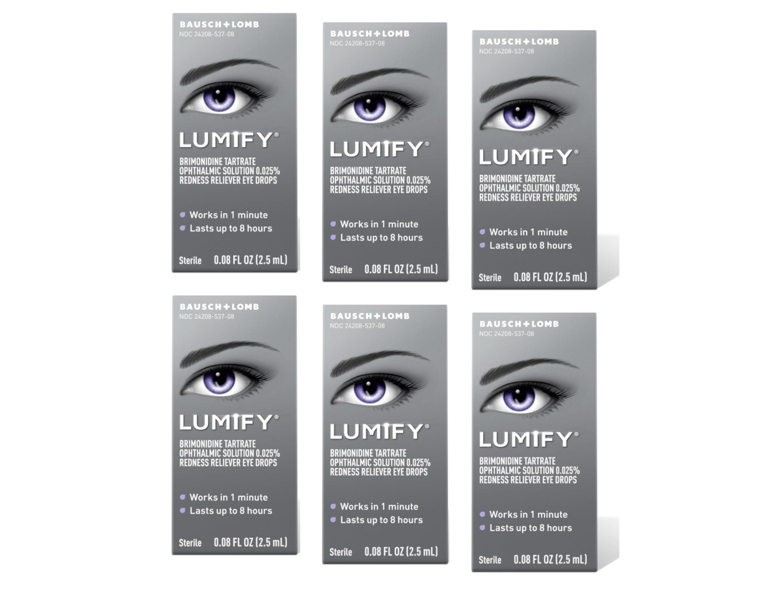 Bausch + Lomb LUMIFY Redness Reliever Eye Drops 0.08 fl oz (2.5 mL) - Pack of 6