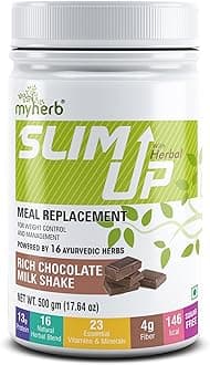 Slim Up Meal Replacement Shake With 16 Natural Herbal Blend (Ayurvedic Formula) For Weight Control&Management-13.5g Protein-23 Vitamins For Men&Women (Chocolate Milk Shake, 500 gm)
