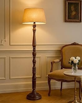 Homesake Floor LED Lamp, Lamp for Living Room, Bedroom, Standing Lamp, Home Decor Items, Classic Rustic Black Finish Wooden (Jute, Eclipse)