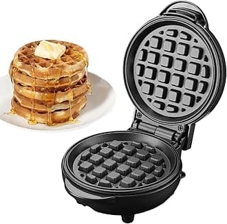 OVENTE Mini Waffle Maker Machine, 4-Inch Chaffle Mold with Non-Stick Surface, 550W Quick Heat-Up and Overheat Protection, Perfect for Breakfast, Dessert, Sandwich, Hash Brown or Snacks, Black WM215B