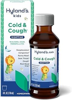 Kids Cold and Cough, Nighttime Cough Syrup Medicine for Kids Ages 2 and up, Decongestant, Sore Throat relief and Sleeplessness, Relief of Common Cold Symptoms, 4 Fl Oz