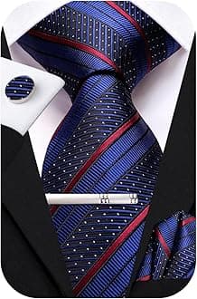 Silk Ties for Men Pink Blue Black Mens Ties Set 4 PCS Necktie Pocket Square Cufflinks Clip Pin for Wedding