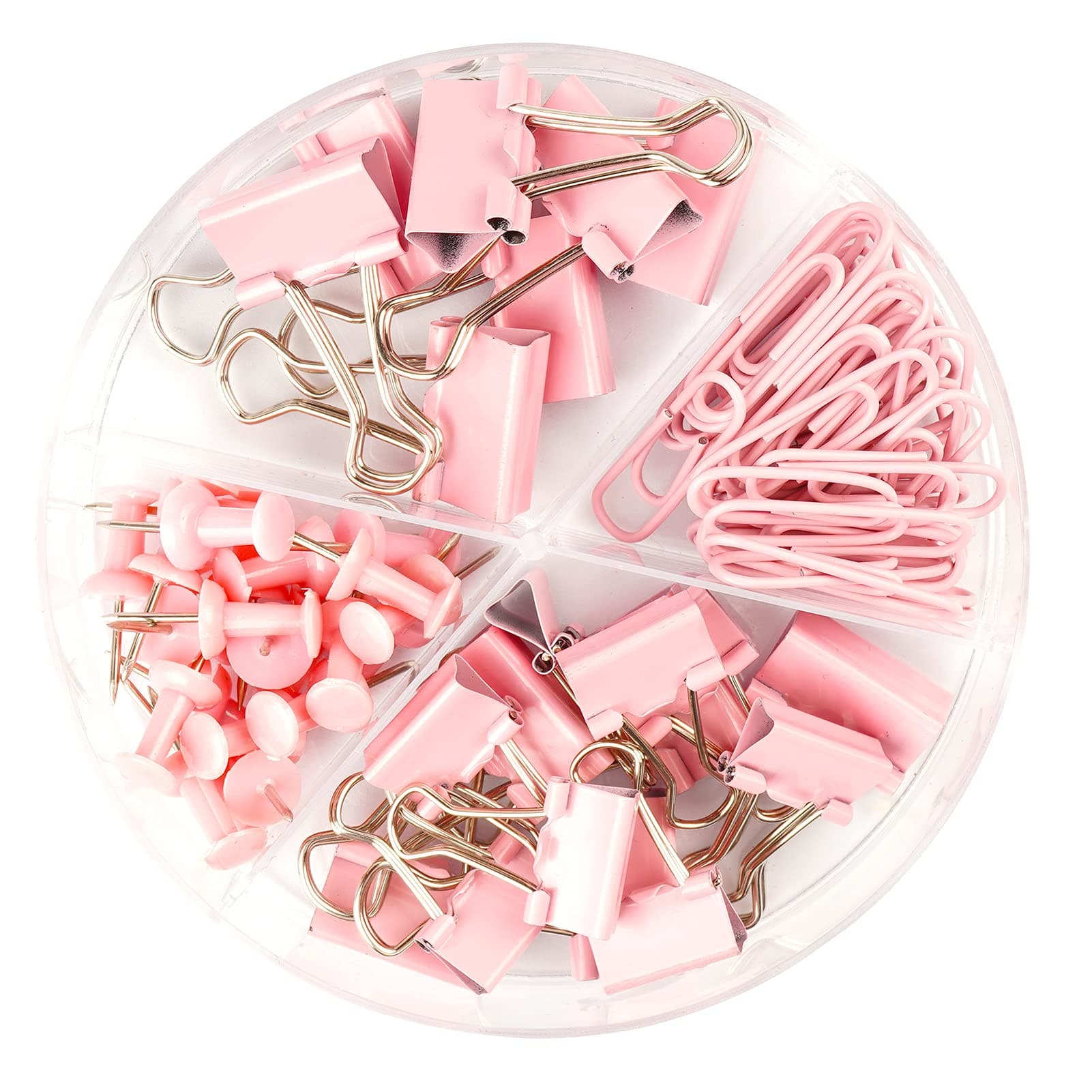 97 PCS Office Supplies for Women, Paper Clips, Binder Clips and Push Pins Set, Paperclips Thumb Tacks School and Home Desk Supplies, Desk Organized (Pink)