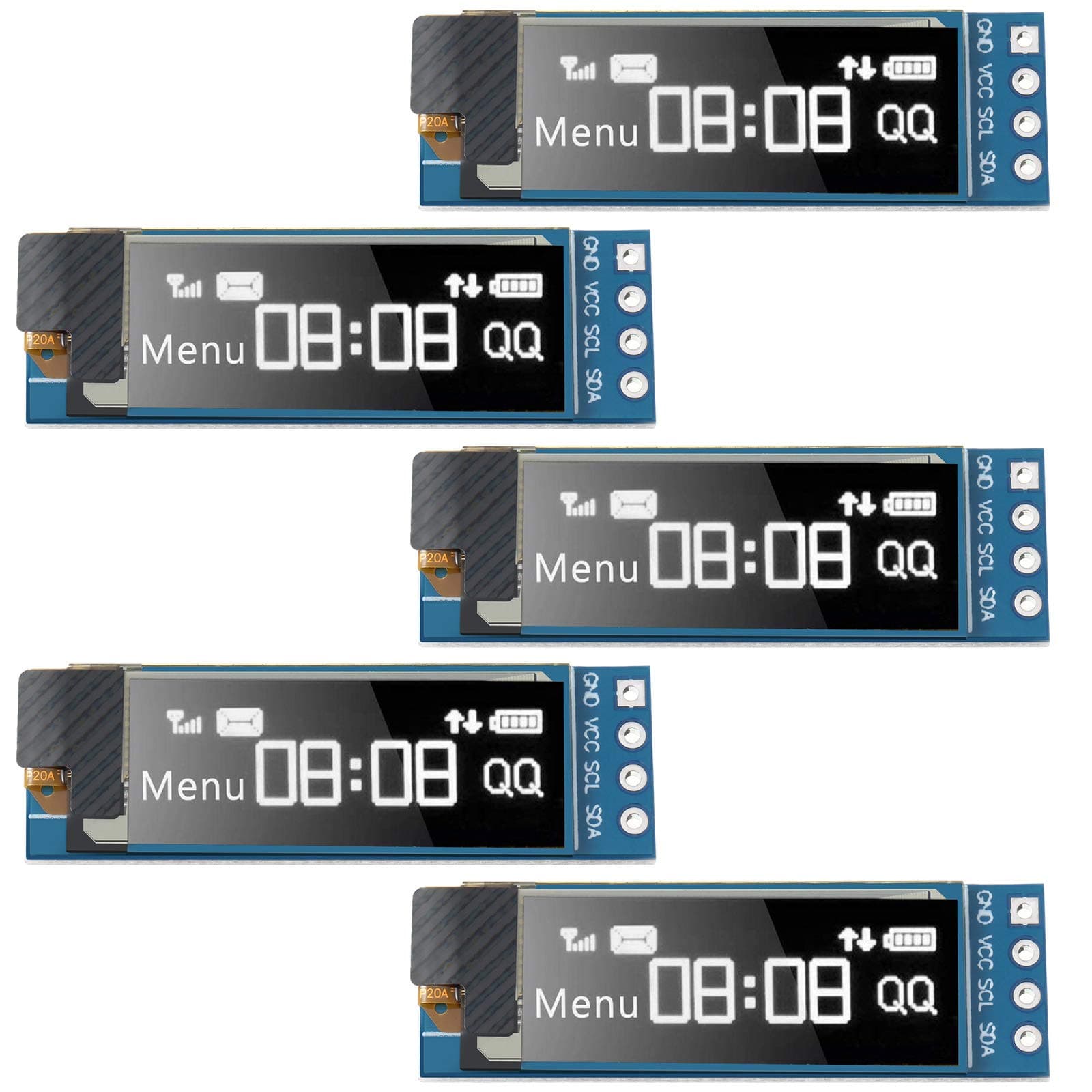 Frienda 5 Pieces I2C Display Module 0.91 Inch I2C OLED Display Module I2C OLED Screen Driver DC 3.3V to 5V(White Display Color)