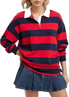 Meladyan Rugby Shirt Women Polo Striped Sweatshirt Oversized Long Sleeve Lapel V Neck Pullover Top Y2K Streetwear Blouses