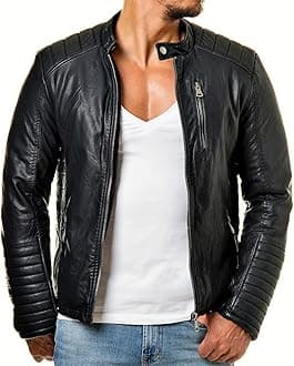 Men's Black Genuine Lambskin Leather Biker Jacket VINTAGE REAL BROWN MOTORCYCLE JACKETS FOR MEN