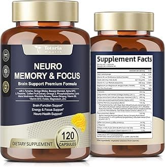 Brain Supplements for Memory and Focus, Brain Health with L-Tyrosine, Alpha GPC, Ginkgo Biloba, Bacopa Monnieri, Nootropic Cognitive Support - Non-GMO, Gluten Free (120 Counts)