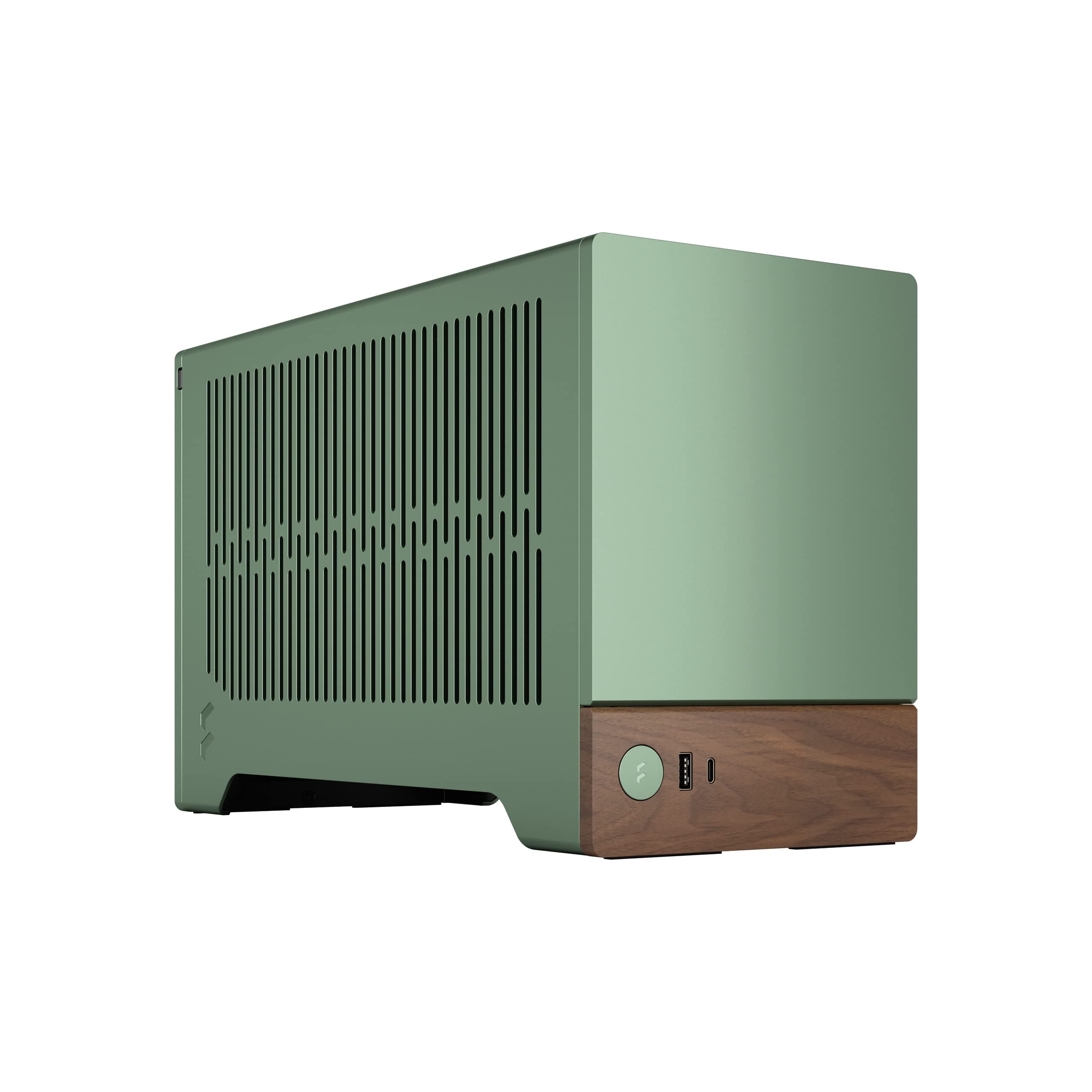 Fractal Design Terra Jade - Wood Walnut Front Panel - Small Form Factor - mITX Game Case - PCIe 4.0 Riser Cable - USB Type-C - Anodized Aluminum Panel