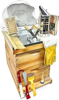 Bee Hive Starter Kit | Premium Beekeeping Full Set Up | 16 Frame Beeswax Coated Beehive, bee smoker, bee suit & standard beekeeping equipment. Bee Keeping Gifts |