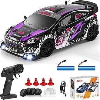 1:24 Scale RC Drift Car 4WD 2.4GHz 30KM/H High Speed Racing Sport Toy Car with LED Lights, Racing and Drift Wheels (8605-Purple)
