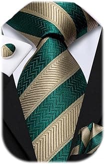 Dubulle Silk Ties Set for Men Formal Paisley Striped Necktie Pocket Square Cufflinks 3PCS Sets Wedding Business Party