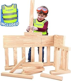 Playlearn Foam Wooden Beam Building Blocks 24 Pieces - Block Set for Kids Safe Non Toxic Eva Foam