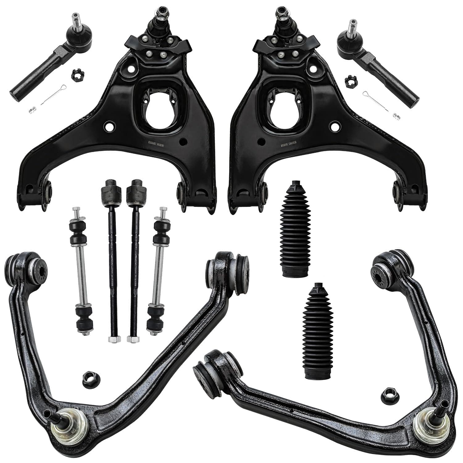 RWD Front End 12pc Suspension Kit for 1999-2006 Chevy Silverado GMC Sierra 1500, 4 Control Arms w/Ball Joints 2 Sway Bars 4 Tie Rods 2 Boots 2000 2001 2002 2003 2004 2005 Replacement