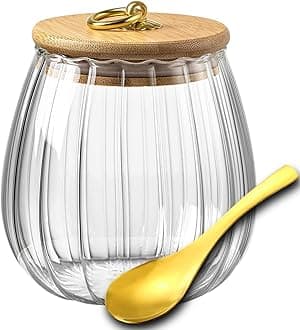 Viovian 34oz Decoration Glass Jars with Wood Lids and Spoon Food Storage Canister Container for Coffee Nut Cookie Candy Sugar Medium Clear Vintage Glass Jar With Lid 1000ml