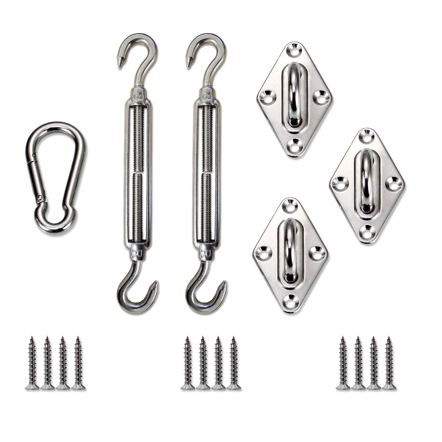 Windscreen4less Sun Shade Sail Hardware Kit - 8 Inches - Super Heavy Duty - for Triangle Sun Shade Sail