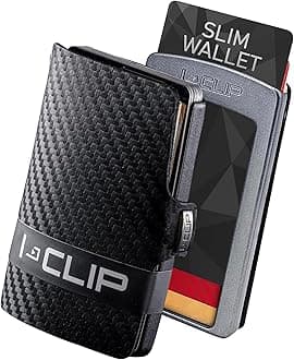 I-CLIP Original Slim Wallet with Moneyclip - Mini Wallet - Leather Wallet - Premium Wallet - Cardholder, Gunmetal black carbon, Small, Minimalist
