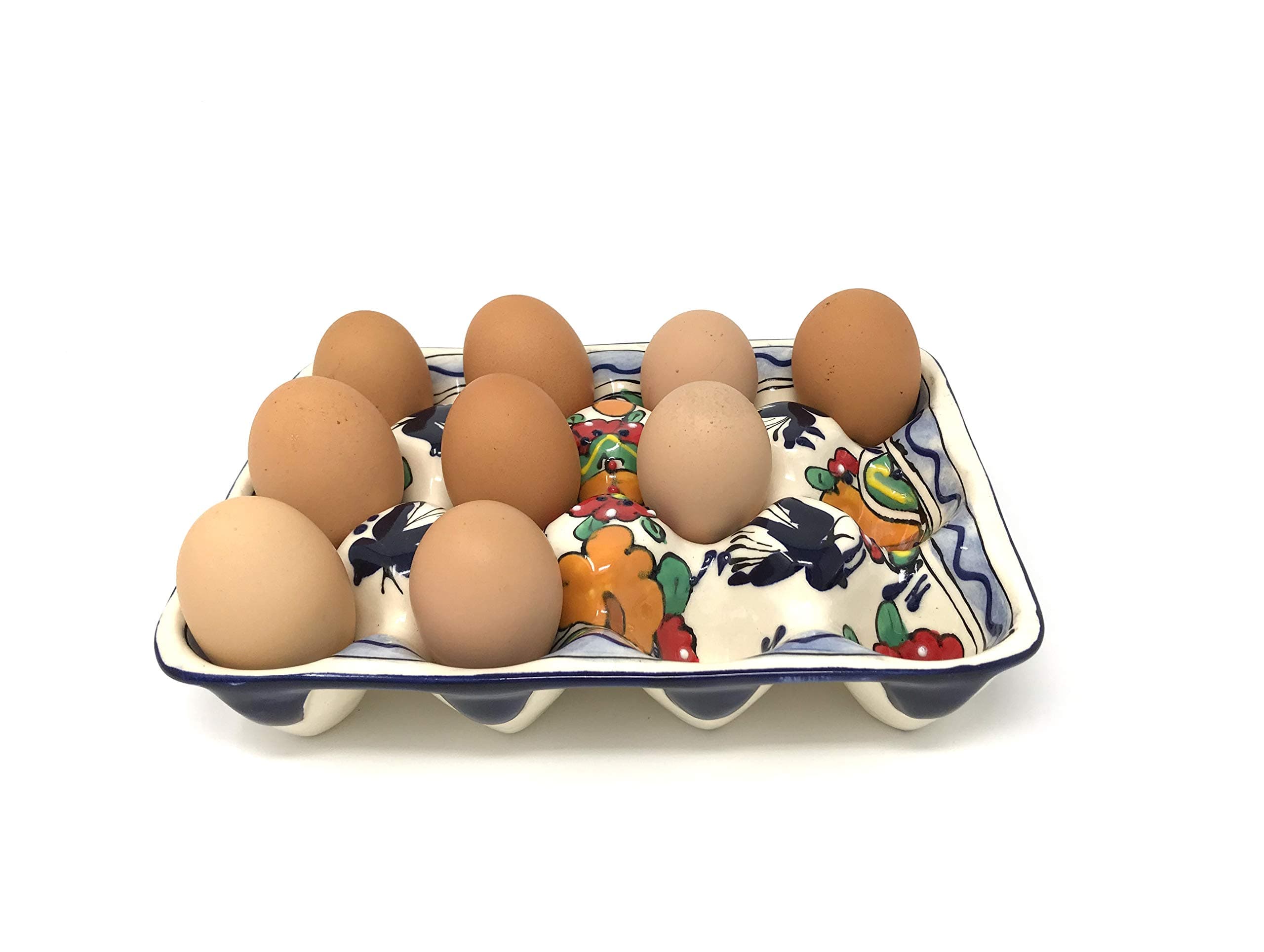Mexican Talavera Ceramic Egg Crate Holds One Dozen Chicken Eggs Duck Eggs Farm-Fresh Eggs