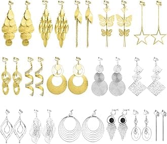NEWITIN 16 Pairs Clip On Earrings for Women Cute Earring Charming Fashion Dangle Drop Earring Non Piercing Clip on Dangle Earrings for Women