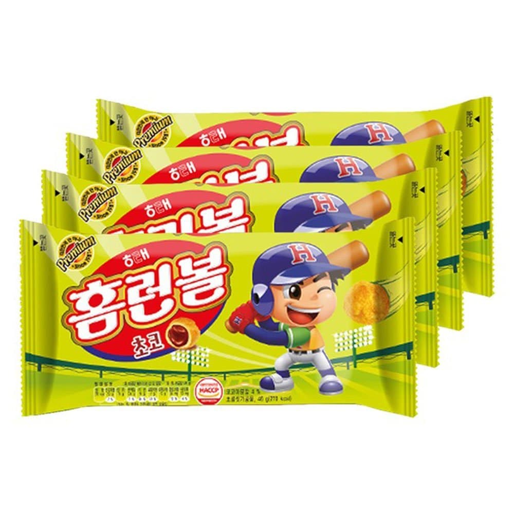 Choco Home Run Ball, Classic Korean Snack 46g (Pack of 4)