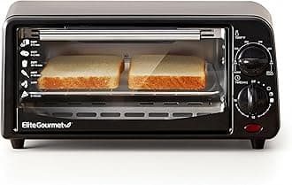 Elite Gourmet ETO236 Personal Compact 2 Slice Countertop Toaster Oven with 15 Minute Timer & Adjustable Temperature, Bake, Broil, & Toast, Black