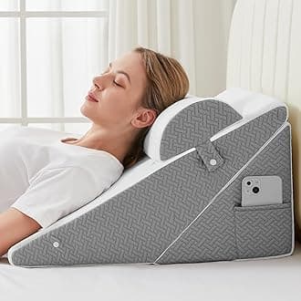Sasttie Wedge Pillow for Sleep Apnea, Adjustable Wedge Pillow Headboard, Bed Wedge Pillow for Acid Reflux and Back Pain Relief, Wedge Pillow for Sleeping with Neck Support Pillow, White & Dark Grey