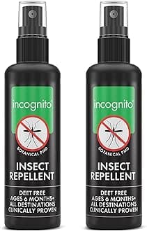 Incognito Insect Repellent Spray, 2x100ml Natural DEET Free, Shields from Wide Range of Biting Insects. Clinically proven protection from Ticks & Dengue carrying mosquitoes, Organic Mosquito Repellent