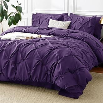 CozyLux Full Size Comforter Sets Purple, 7 Pieces Pintuck Bed in A Bag Purple Comforter Full Size, Pinch Pleat Bedding Sets with All Season Comforter, Sheets, Pillowcases & Shams