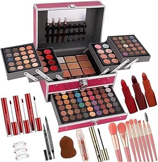 UNIFULL 132 Color All-In-One Makeup Kit for Women & Girls - Professional Full Set With Eyeshadow, Lipstick, Concealer, Lip Gloss, Eyeliner, Mascara, Brushes (Pink)