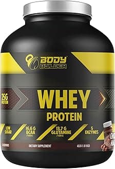 Body Builder100% Whey Protein - 25g Protein, BCAAs, Glutamine, Digestive Enzymes for Lean Muscle Growth & Endurance, Suitable for Vegetarians & Keto Dieters (4 LB, Chocolate Hazelnut)
