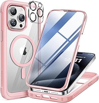 Miracase Magnetic for iPhone 15 Pro Case [Compatible with MagSafe] Full-Body Phone case with Built-in Glass Screen Protector& Camera Protector, Military Drop Proof 15 Pro Cover, Magnetic Pink