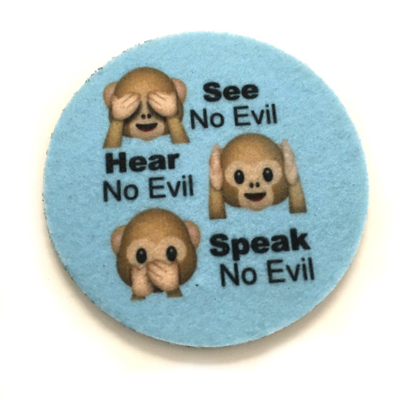 See no Evil, Hear no Evil, Speak no Evil car Coasters for Your car's Cup Holder- Monkey face Emoji Coasters-Makes a Great Gift