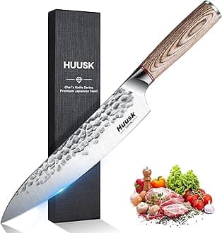 Huusk Chef Knife 8-inch, Professional Hand Forged High Carbon Steel Japanese Gyutou Chef Knives, Kitchen Cooking Knife for Meat Vegetables Cutting, Gift for Men Women