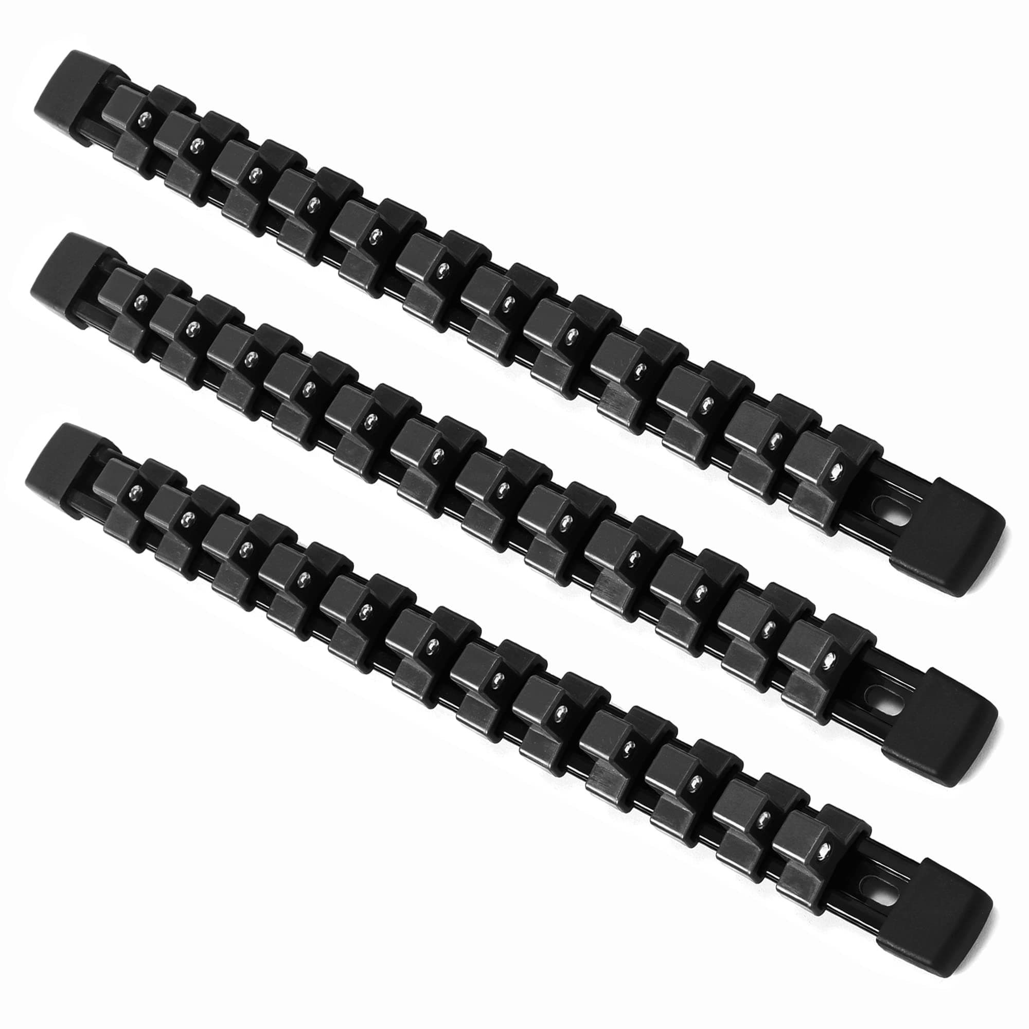 ALOANES 3pc ABS Socket Organizer, 3/8 Inch, Heavy Duty Socket Racks With Black Rails and Clips