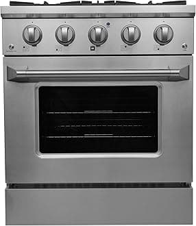 Gas Range with 4 Burner Cooktop Freestanding with Porcelain Convection Oven and Broil Function, Continuous Grates with Stainless Steel Construction, 30-Inch, Metallic