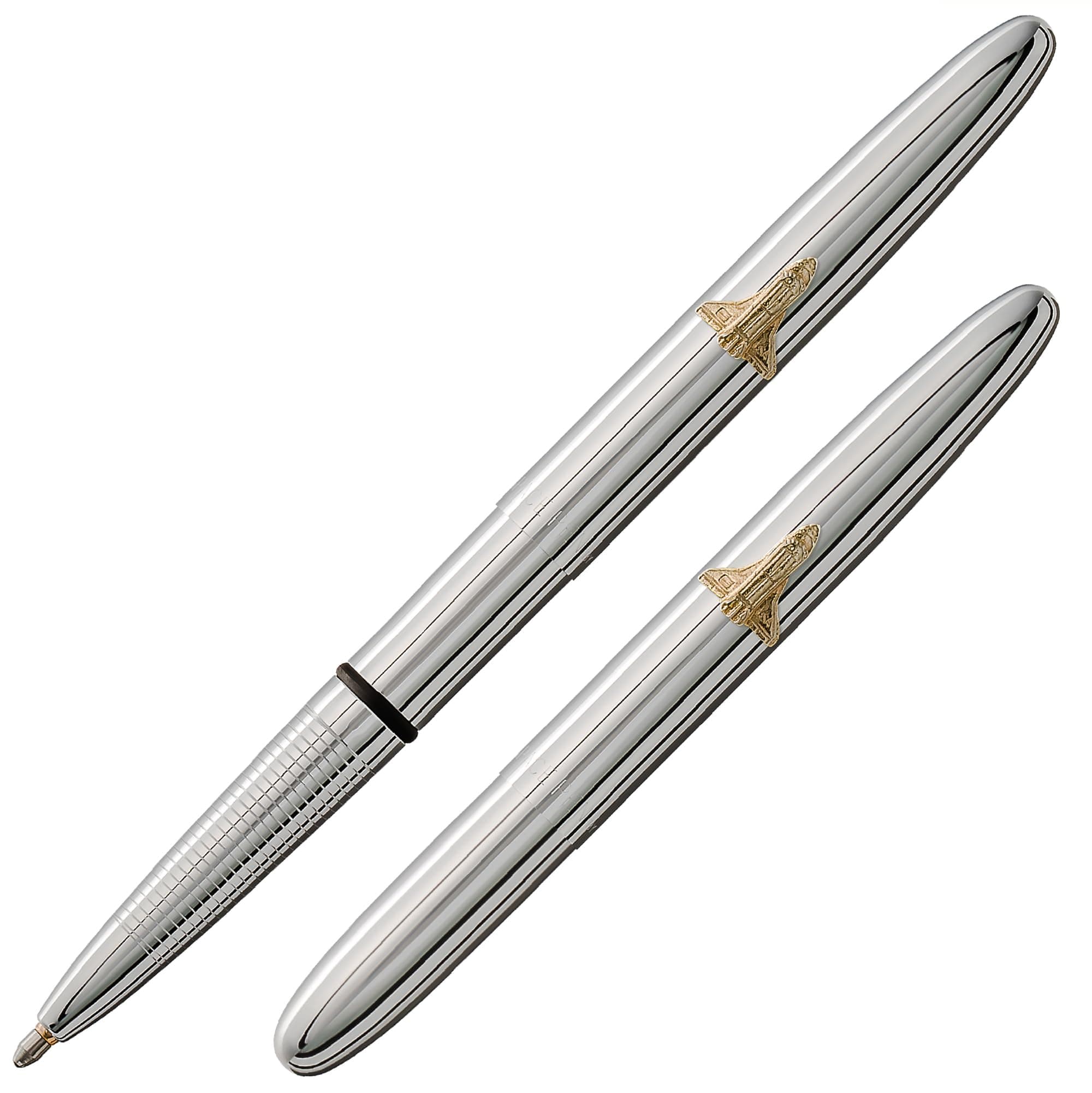 Fisher Space Pen Chrome Shuttle Emblem Bullet Pen, Pressurized Ballpoint Pen, Compact Size, Writes Upside Down, Extreme Temperatures, Smooth Black Ink, Medium Point, Gift Box, Made in USA