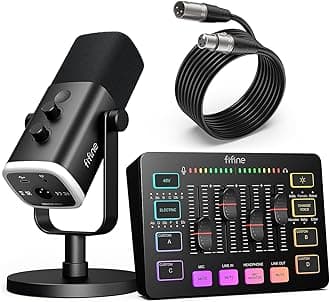 – FIFINE Gaming Equipment Bundle, Dynamic XLR/USB Gaming Microphone Set with Streaming Audio Mixer for Podcast Recording Video Vocal, RGB Gamer Set with Volume Fader/XLR Interface for PC-AmpliGame KS5