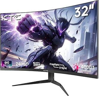 KTC 32Inch 240Hz Curved Gaming Monitor, 1000R VA, QHD(2560x1440p), 4000:1 Contrast, Support FreeSync GSync, HDMI2.0(144hz)/DP1.4(240hz)/Earphone, Tilt, Xbox PS5 Switch, 2K Computer Monitor for Gamer