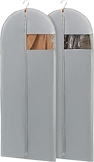 Dress Bags for Gowns, 65'' Long Garment Bags for Hanging Clothes, Dress Garment Bag, Grey Dress Cover with Clear Window for Dresses, Coats, Uniforms - 2 Pack