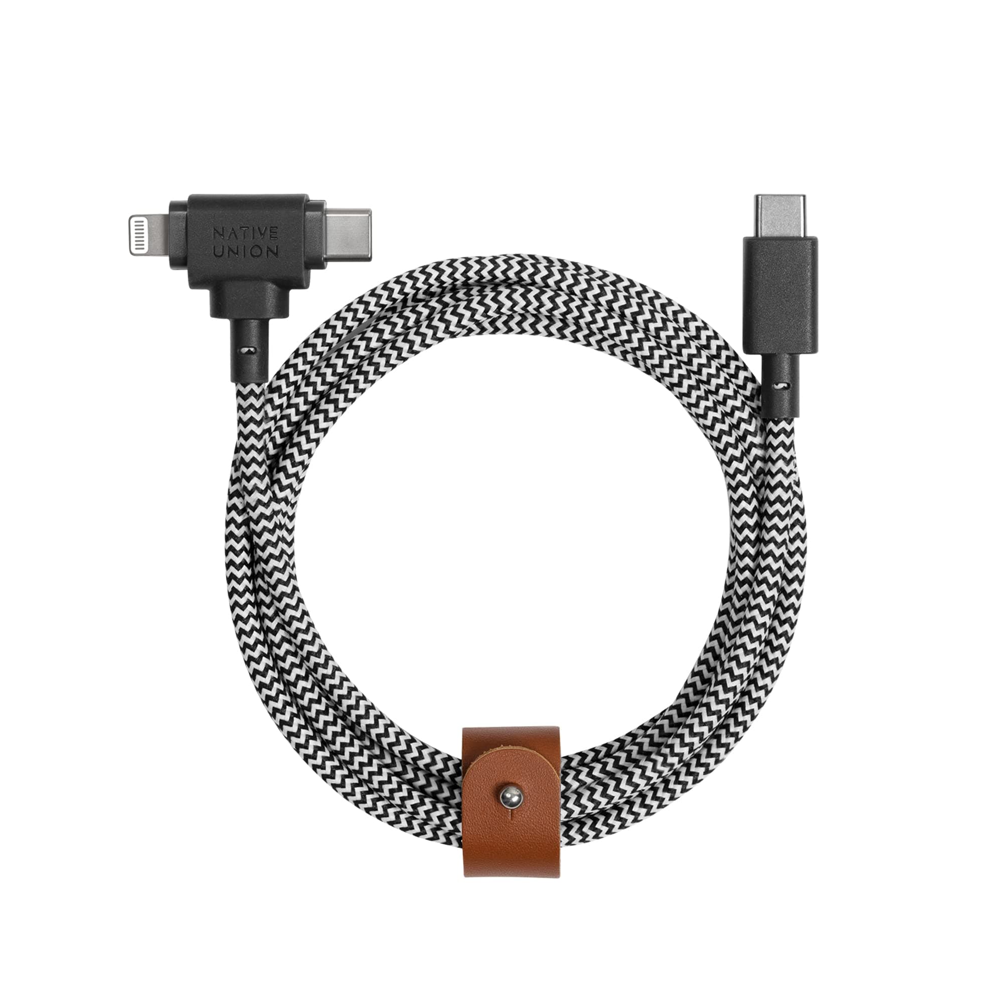Native Union Belt Cable Duo – 5ft Ultra-Strong Braided Universal Charging Cable – Made with Recycled Materials – 2-in-1 Multi-Device MFi Certified Connectors for Lightning & Type-C Devices (Zebra)