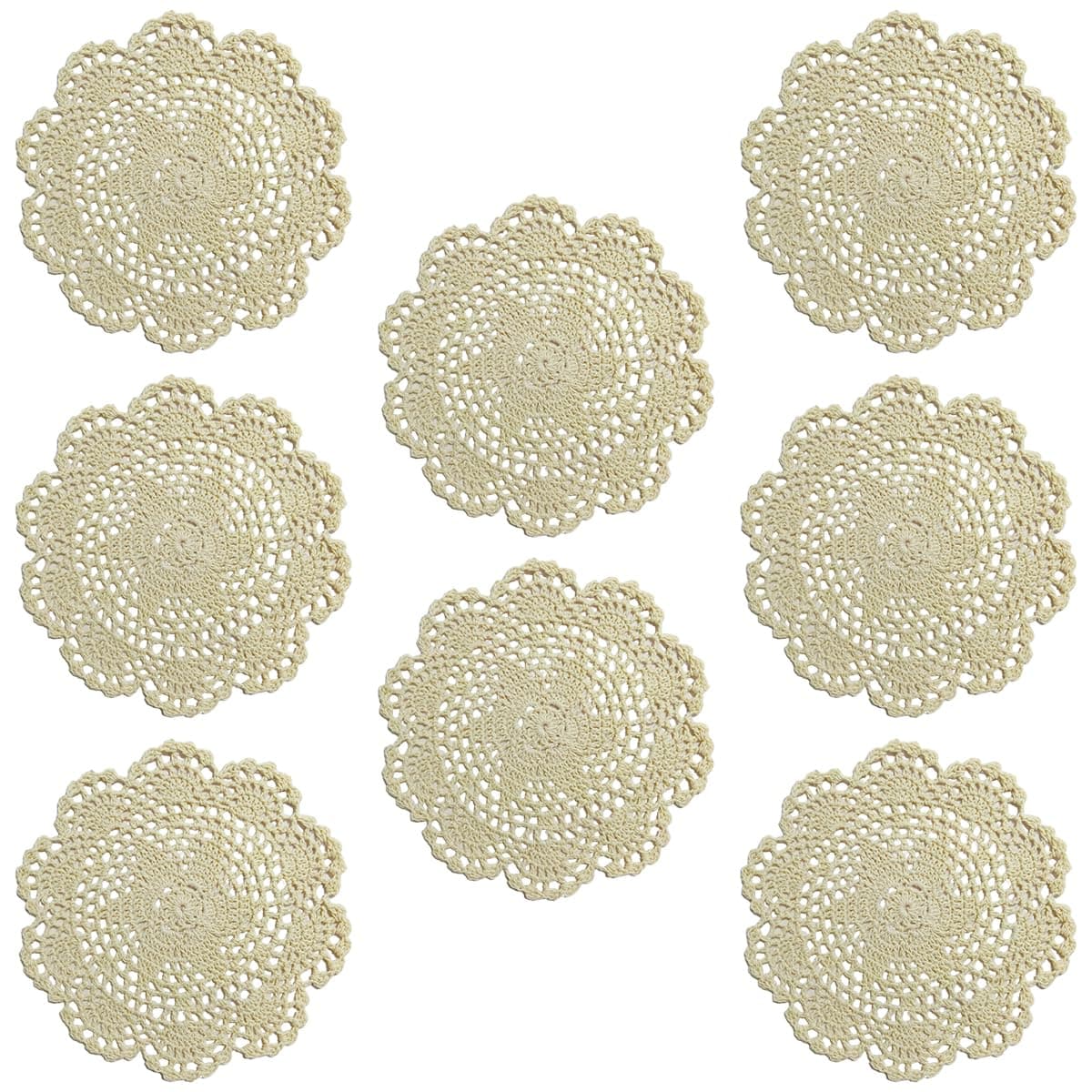 Phantomon 8 Inch Doilies Crochet Round Lace Doily Handmade Placemats 100% Cotton Crocheted Coasters, Flower Design, Pack of 8 (Beige)