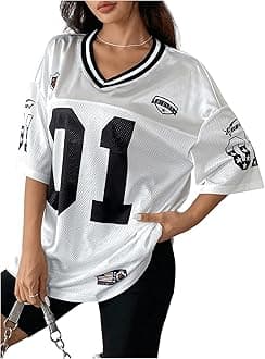 SOLY HUX Jersey Shirts for Women Y2k Graphic Number Oversized Tees V Neck Half Sleeve Cute Soccer Streetwear T Shirt Tops